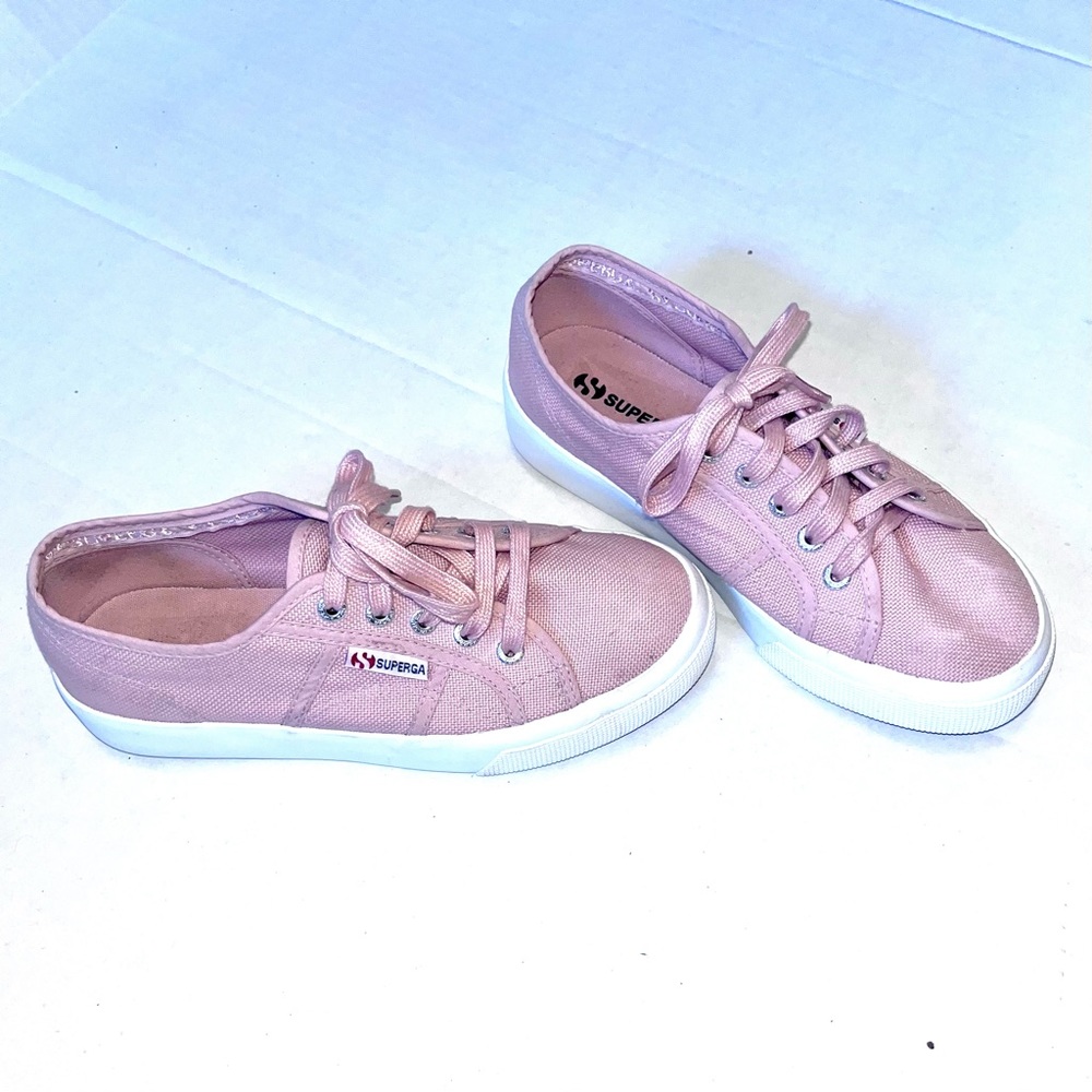 Superga Women’s Size 6 Platform Sneakers Light Pink Canvas Lace Up Shoes Cotu